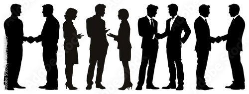 PNG Silhouettes of people in business attire shaking hands element set on transparent background.