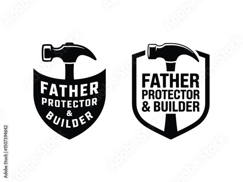 Father protector builder hammer shield logo design