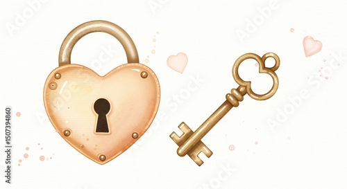 Heart lock and vintage key illustration for Valentine’s Day clipart, romantic blogs, love-themed cards, relationship guides and wedding design projects

