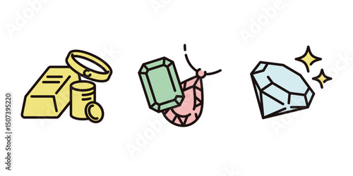 ゴールド、宝石、貴金属のシンプルイラスト