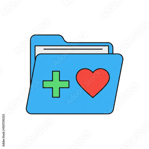 Medical folder with heart and plus. 