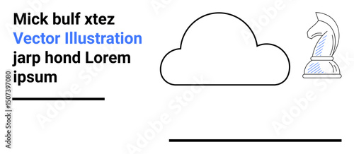 Cloud shape and chess knight with placeholder text combine for strategic thinking, cloud services, decision-making, leadership, planning, innovation, teamwork. Ideal for simple landing page
