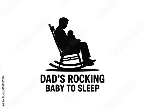 Dad rocking baby to sleep in rocking chair silhouette
