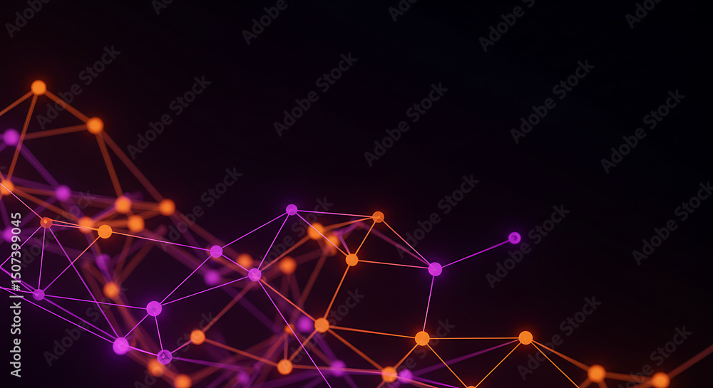 An abstract network of glowing orange and purple dots connected by lines, suggesting a futuristic digital communication or molecular structure on a dark background
An abstract network of glowing orange and purple dots connected by lines, suggesting a futuristic digital communication or molecular structure on a dark background