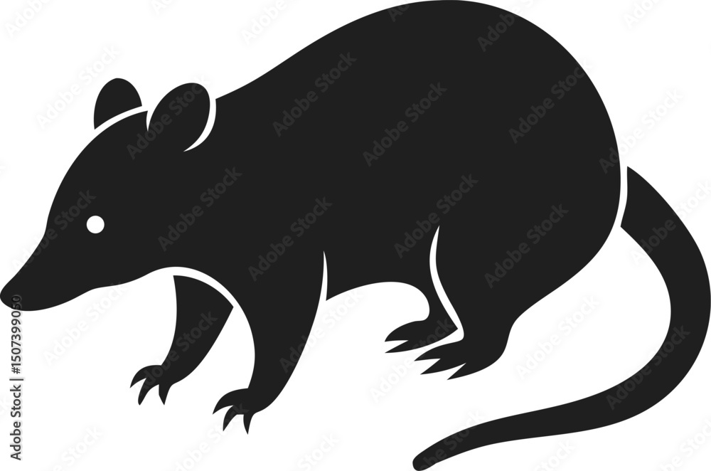 Fototapeta premium Black opossum silhouette animal wildlife nocturnal marsupial isolated