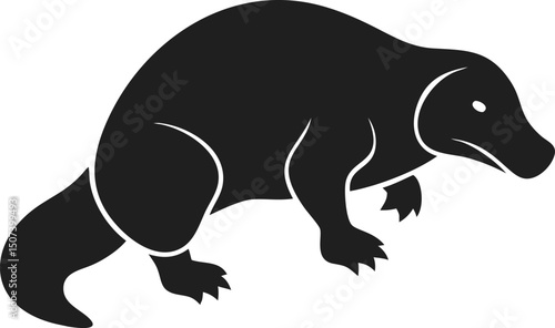 Black platypus silhouette animal wildlife semi aquatic mammal isolated