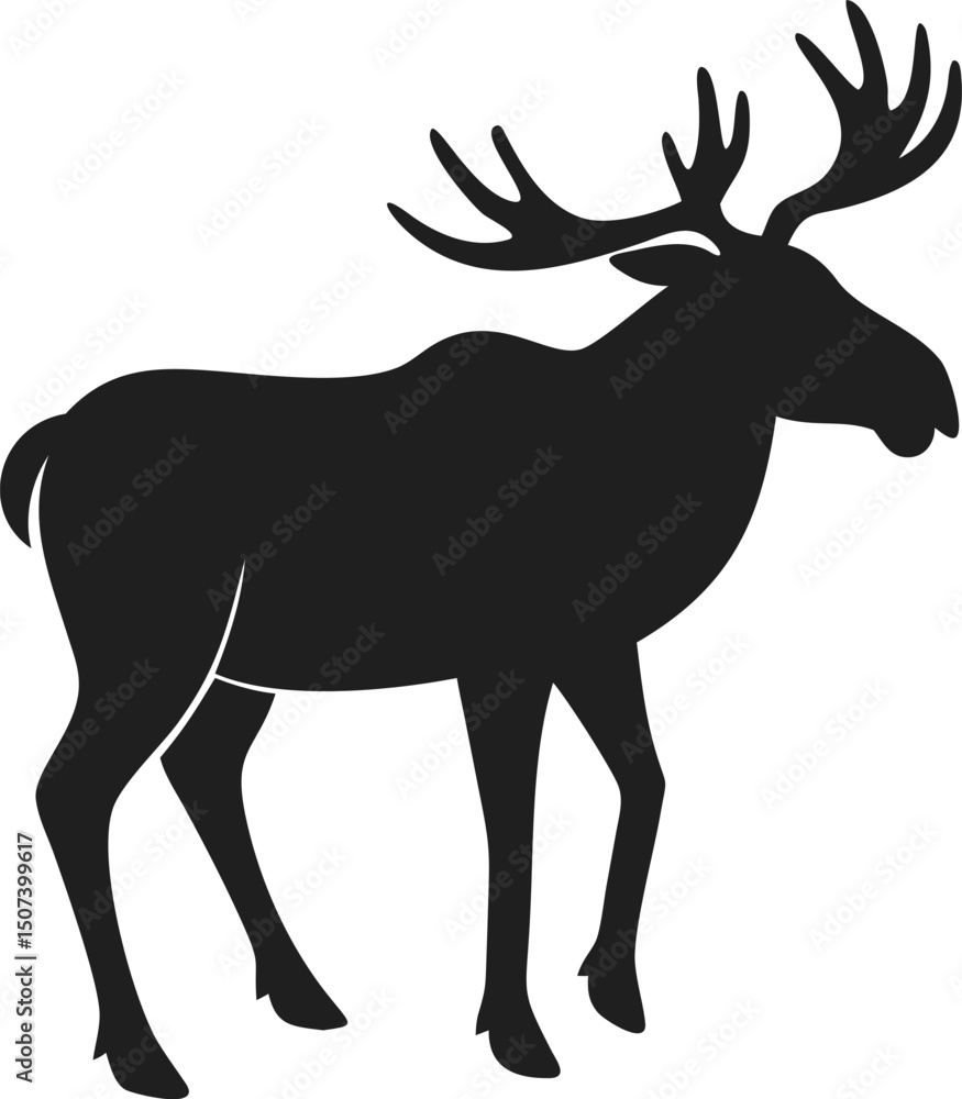 Fototapeta premium Black elk silhouette wild animal mammal antlers forest nature