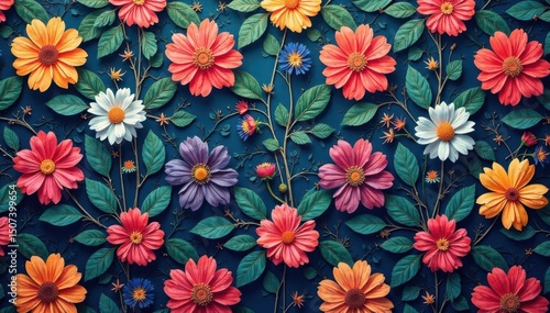 Intricate, flowing floral design, continuous pattern, illustration, decor, vintage