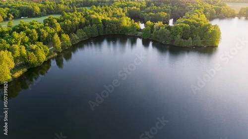 Drone view of Lake Torfmoorsee in Hoerstel, Germany