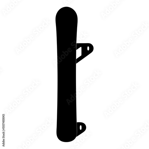 Silhouette of a snowboard with bindings on a white background