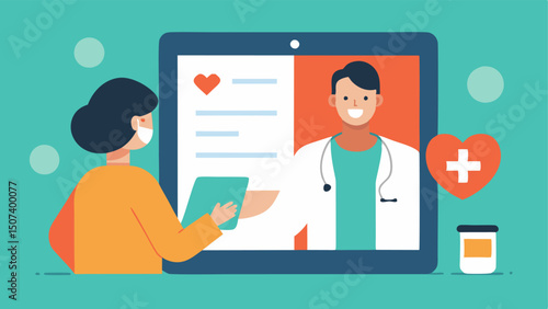 Interactive Health Questionnaire The doctor assisting the patient in filling out a health questionnaire on a tablet highlighting an interactive and personalized approach.