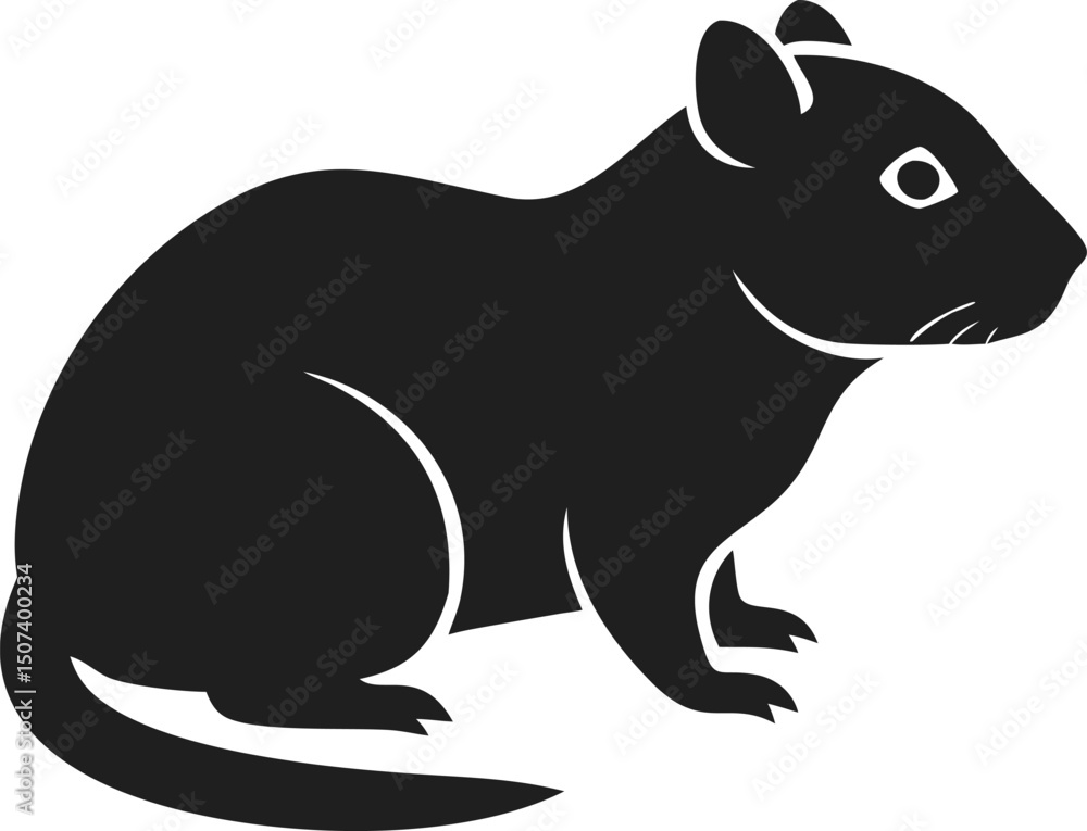 Obraz premium Black hamster silhouette small pet rodent cute furry isolated simple