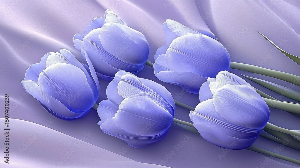 Obraz premium Dreamy Pastel Tulips with Velvety Petals on Soft Background in Seamless Composition