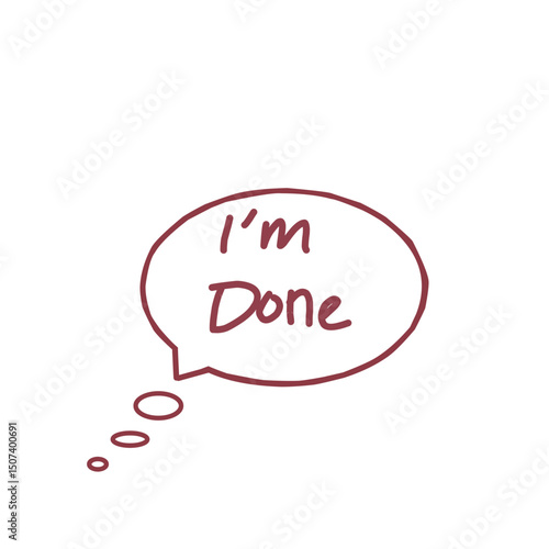 A reddish-brown speech bubble with 