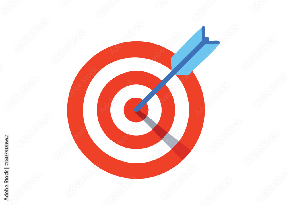 Arrow hitting the bullseye of a target symbolizing success and achieving a specific goal on white background Arrow hitting the bullseye of a target symbolizing success and achieving a specific goal on white background