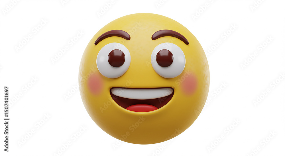 Fototapeta premium Happy smiling emoji with open mouth and rosy cheeks