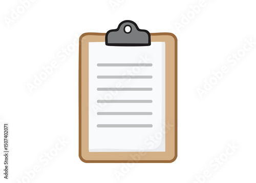 Clean vector illustration of a brown clipboard with a blank white paper sheet