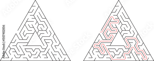 Triangular Maze Puzzle Solution, Paths, Lines, Complex Geometry, Brain Teaser, Labyrinth, Challenge