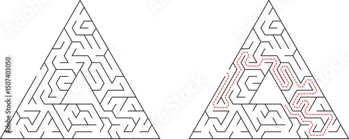 Solved Triangular Maze Puzzle Path, Solution, Labyrinth, Geometry, Lines, Game, Brain Teaser