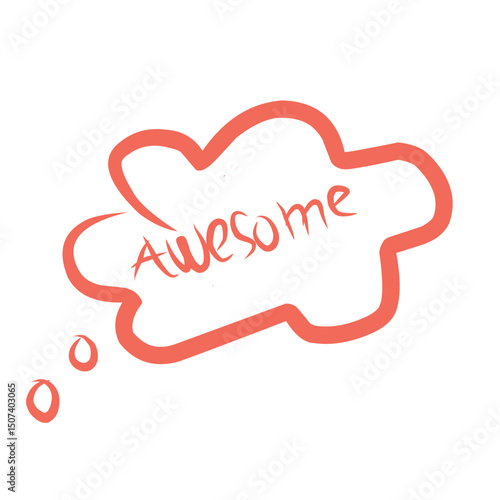 A red, hand-drawn thought bubble with the word 