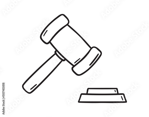 auction hammer doodle hand drawn icon. Outline drawing judge hammer line clipart symbol