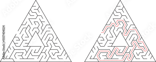 Triangular Maze Puzzle Solution Pathfinding, Geometry, Logic Game
