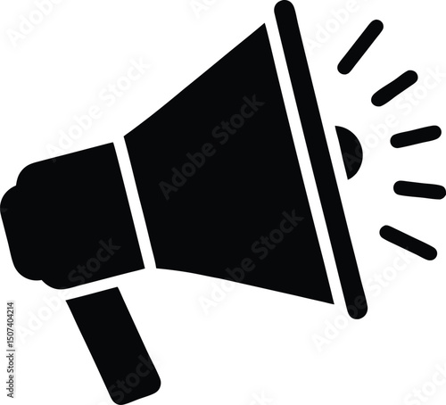Black Megaphone Icon – Announcement, Marketing, Notification Symbol in Flat Style