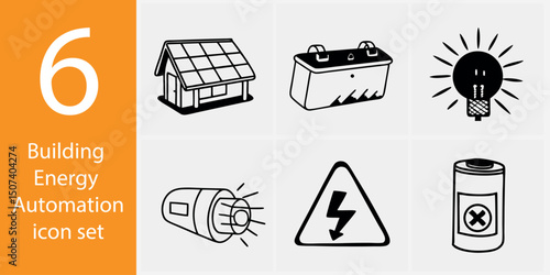 Building Energy Automation Icons – 6 Vector Illustrations for Smart Systems & Eco Efficiency