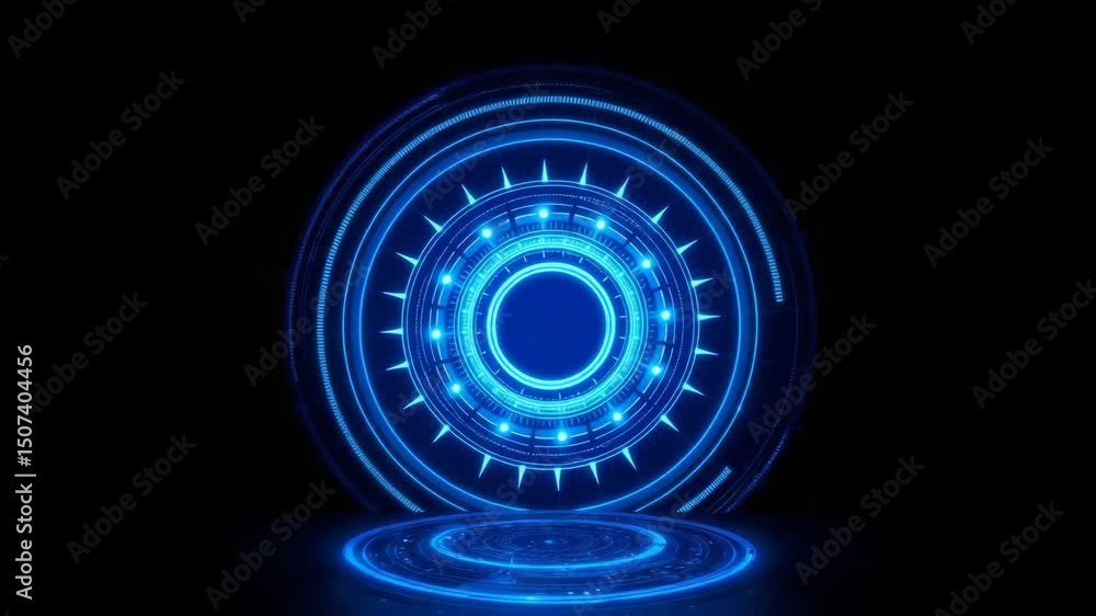 Futuristic Blue Digital Portal Interface with Glowing Energy Rings Futuristic Blue Digital Portal Interface with Glowing Energy Rings