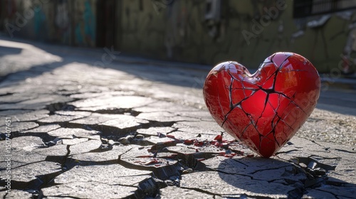 Cracked Heart Sculpture with Dark Background in Abstract Art