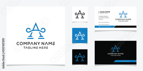 simple letter A scales of justice logo design, attorney law graphic icon, template business card