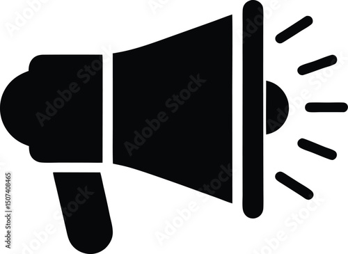 Black Megaphone Icon – Announcement, Marketing, Notification Symbol in Flat Style