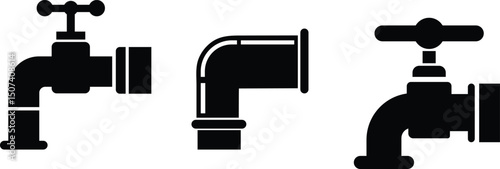 Simple Vector Illustration of Three Water Faucets and Pipes