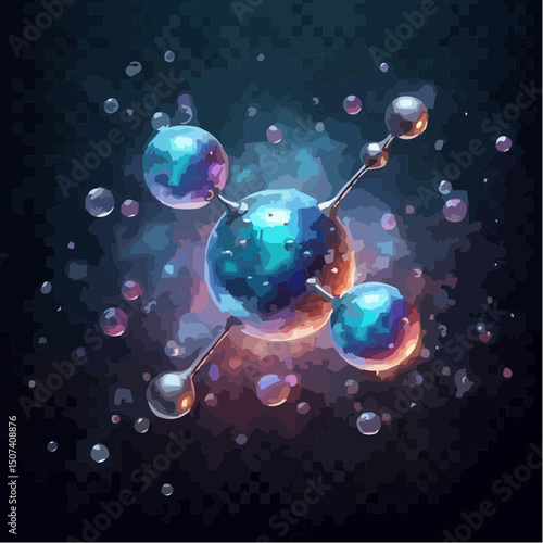 
an artistic representation simulating the union of atoms to form a molecule 34