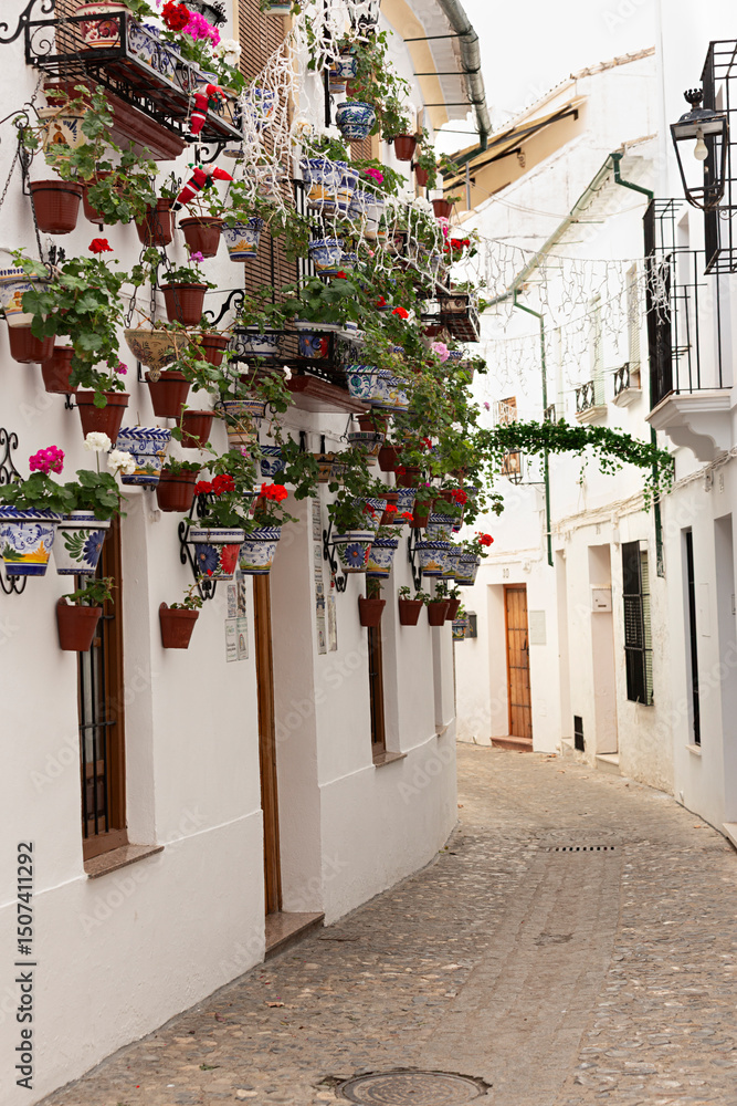 Fototapeta premium Paisaje urbano de callejuela en Priego de Córdoba, Córdoba.