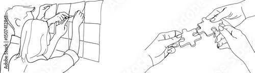 Teamwork and collaboration illustrated with hands assembling jigsaw puzzle pieces