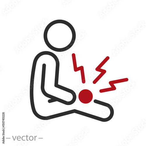 leg pain icon, injured foot, hurts shin, thin line symbol on white background - editable stroke vector illustration