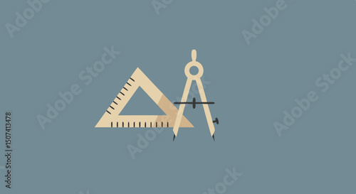 Stylized illustration of a ruler and compass on a blue background representing geometry and technical drawing tools
