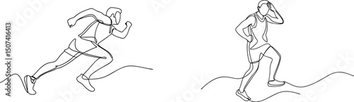 Minimalist line drawing illustrating running athletes in action representing fitness and endurance