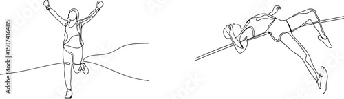 Minimalist line art illustration depicting track and field athletes in action sports competition