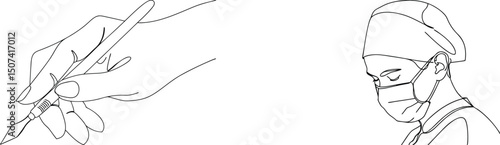 Surgical scene depicting a surgeon with scalpel and mask performing operation vector illustration