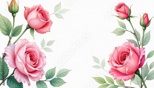Delicate watercolor roses & leaves, soft pastel hues, soft, nature, seamless flower