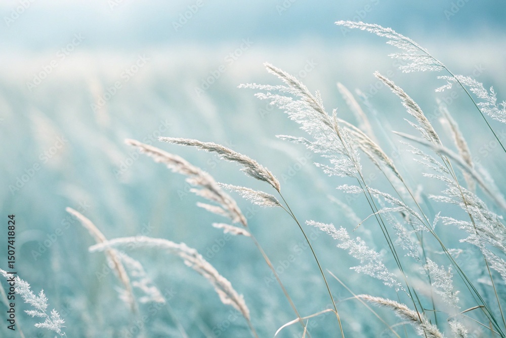 Fototapeta premium Wheat fields with blue sky, wheat field in the wind