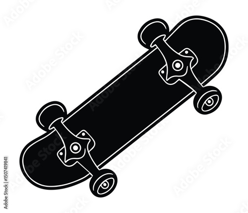 Skateboard Silhouette Vector Black Inline Skate Deck Icon for Sports, Street and Urban Graphics. perfect for skateboard logos and icons , Vector black flat skateboard silhouette, simple skateboard.