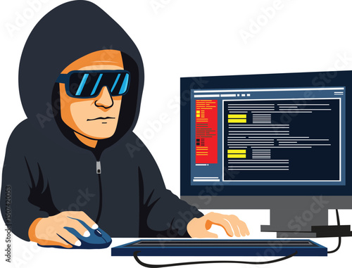 Indian hacker cyber crime expert computer network hacker illustration clipart 