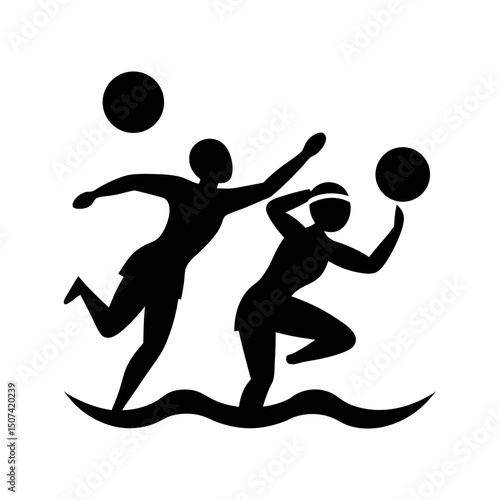 Water Polo Player Silhouette Black Vector