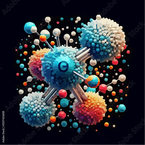 three-dimensional image of atoms forming molecules 34