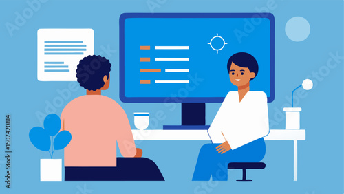 Patient Consultation A patient seated in a doctors office looking at a screen displaying their personalized genetic report while the doctor explains the findings.