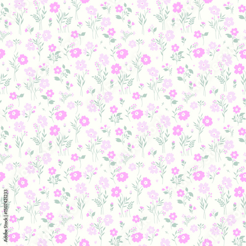 Lovely, beautiful spring flowers pattern. Ditsy floral seamless pattern. Cute small flower on light background. Repeat pattern. Ditsy print. Flower surface design, floral design for fashion, fabric