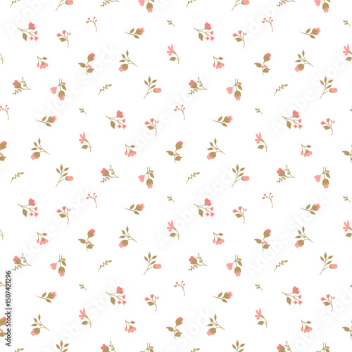 Lovely, beautiful spring flowers pattern. Ditsy floral seamless pattern. Cute small flower on light background. Repeat pattern. Ditsy print. Flower surface design, floral design for fashion, fabric